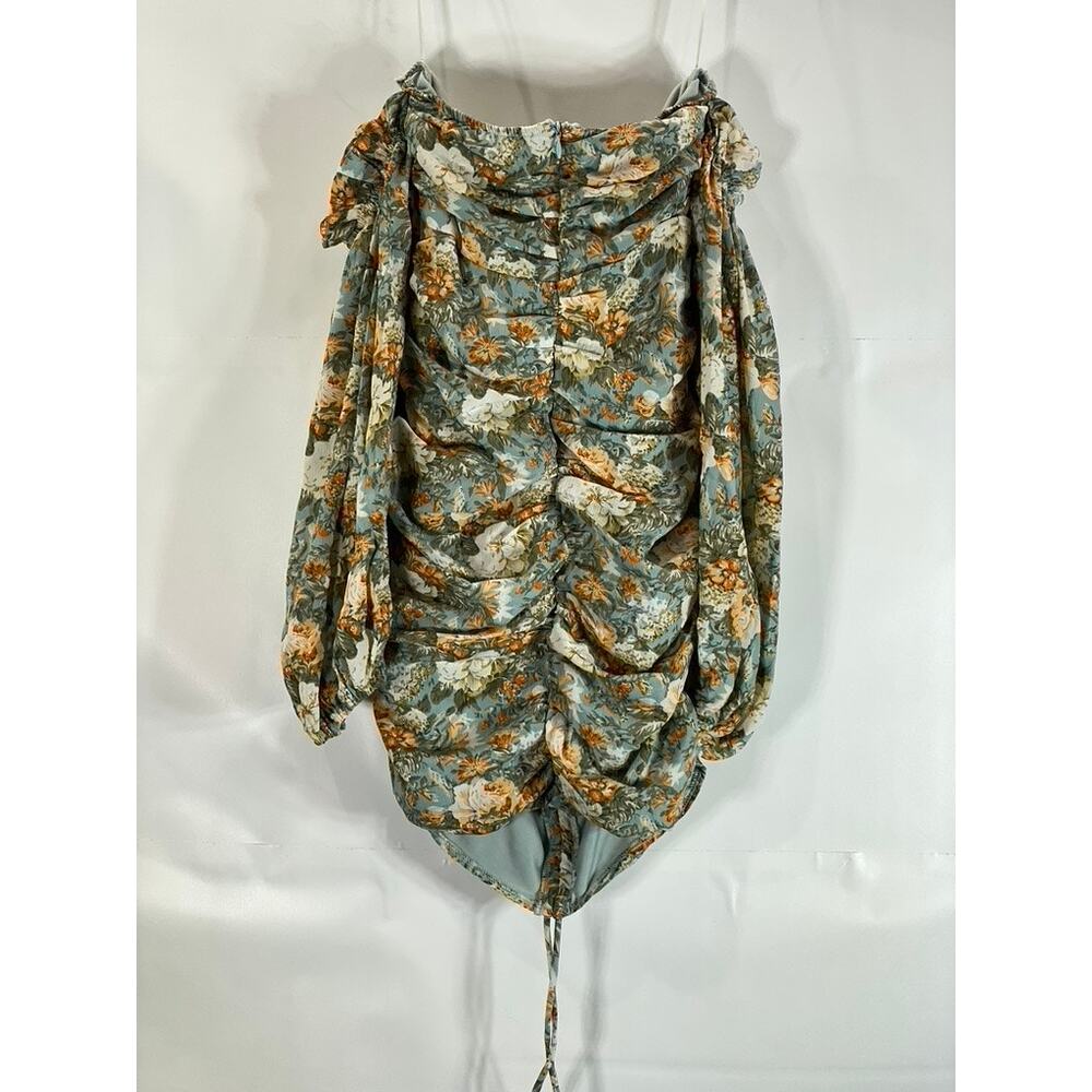 HELLO MOLLY Women's Sage Floral Basque Country Bodycon Ruched Dress SZ 4 - Picture 10 of 15